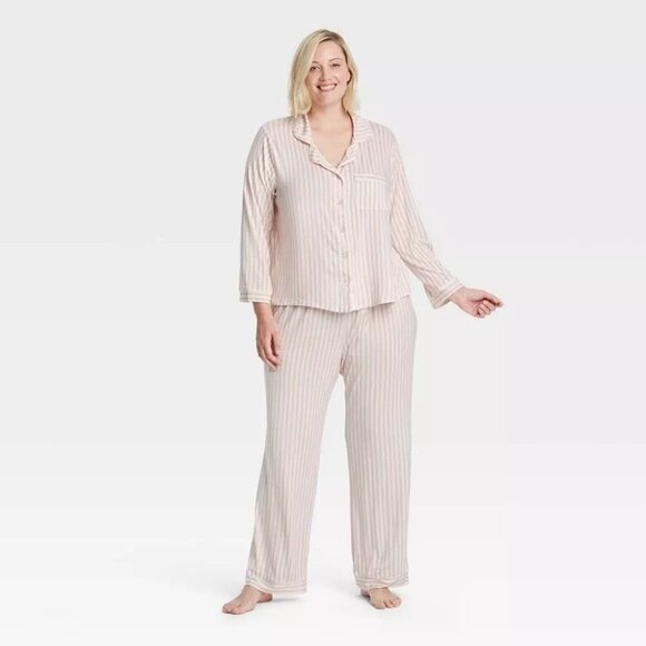 Stars Above Womens Pink & Cream Striped Top and Pants Pajama Set 1X, 2X, 3X - Picture 2 of 12